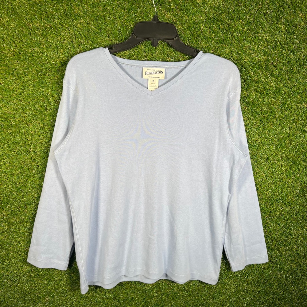 Pendleton Womens Light‎ Blue Cotton Ribbed V-Neck Long Sleeve Top Size M